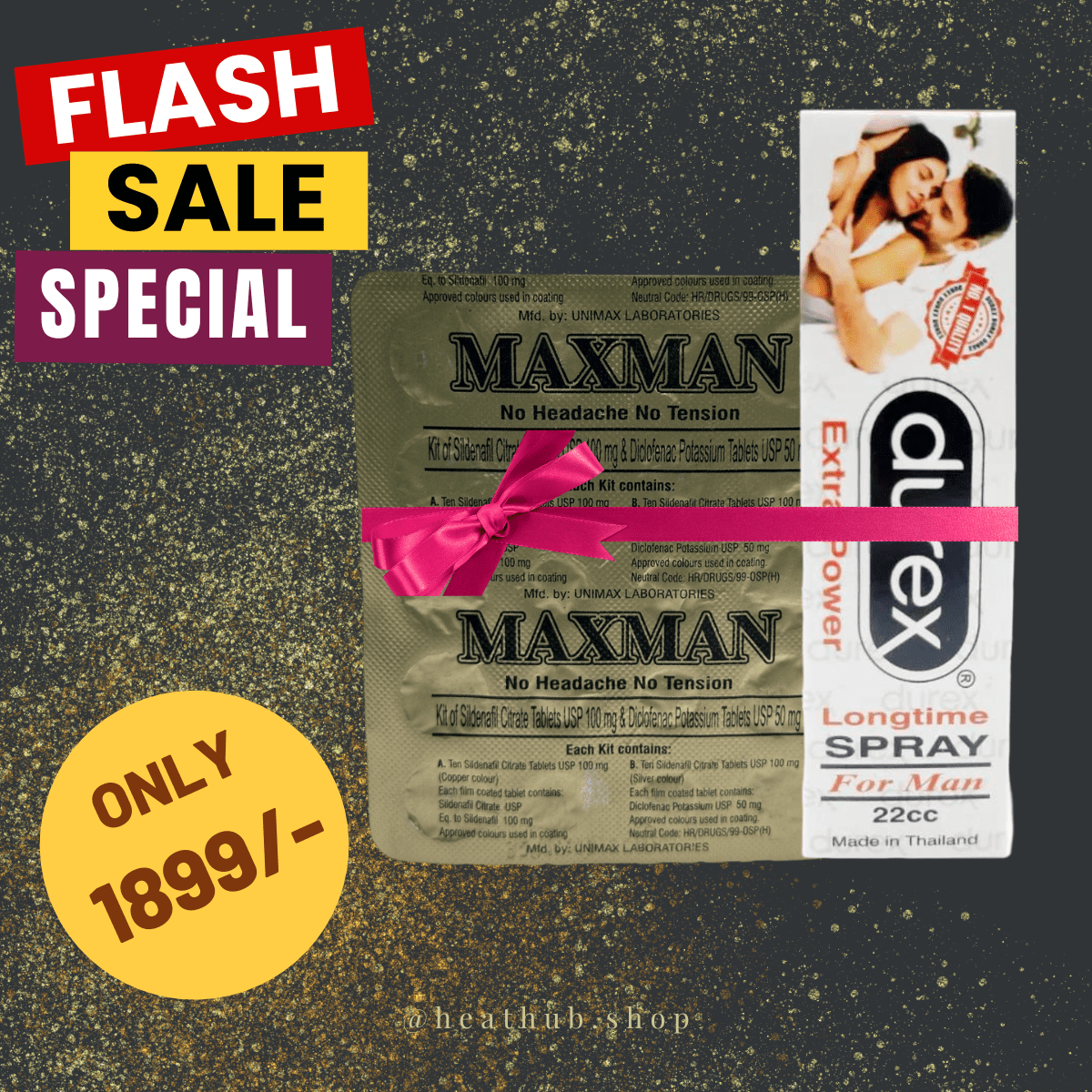 Pack Of 2 - MAXMAN KIT OF SILDENAFIL CITRATE TABLETS IMP + DUREX EXTRA POWER LONGTIME SPRAY 22CC - HeatHub